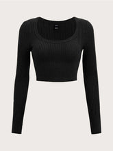Scoop Neck Rib-knit Crop Tee